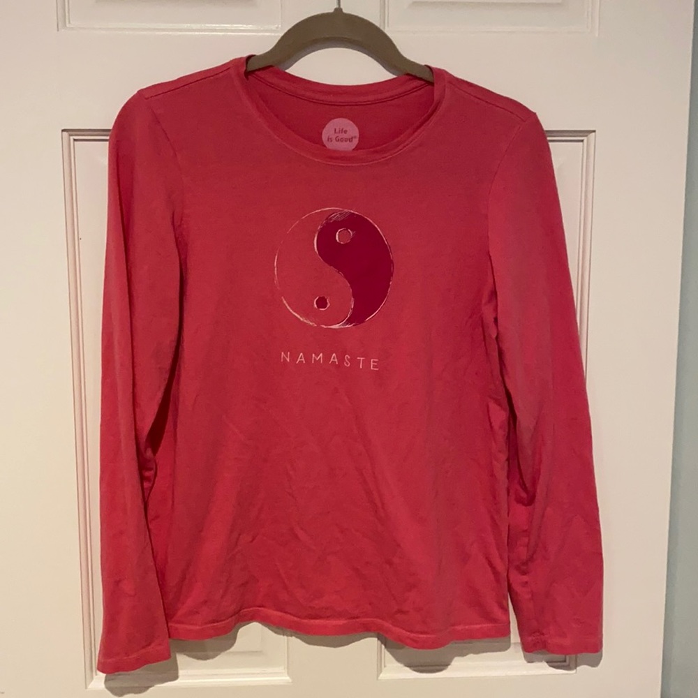 Life is Good Classic Fit Long Sleeve Pink Graphic Top